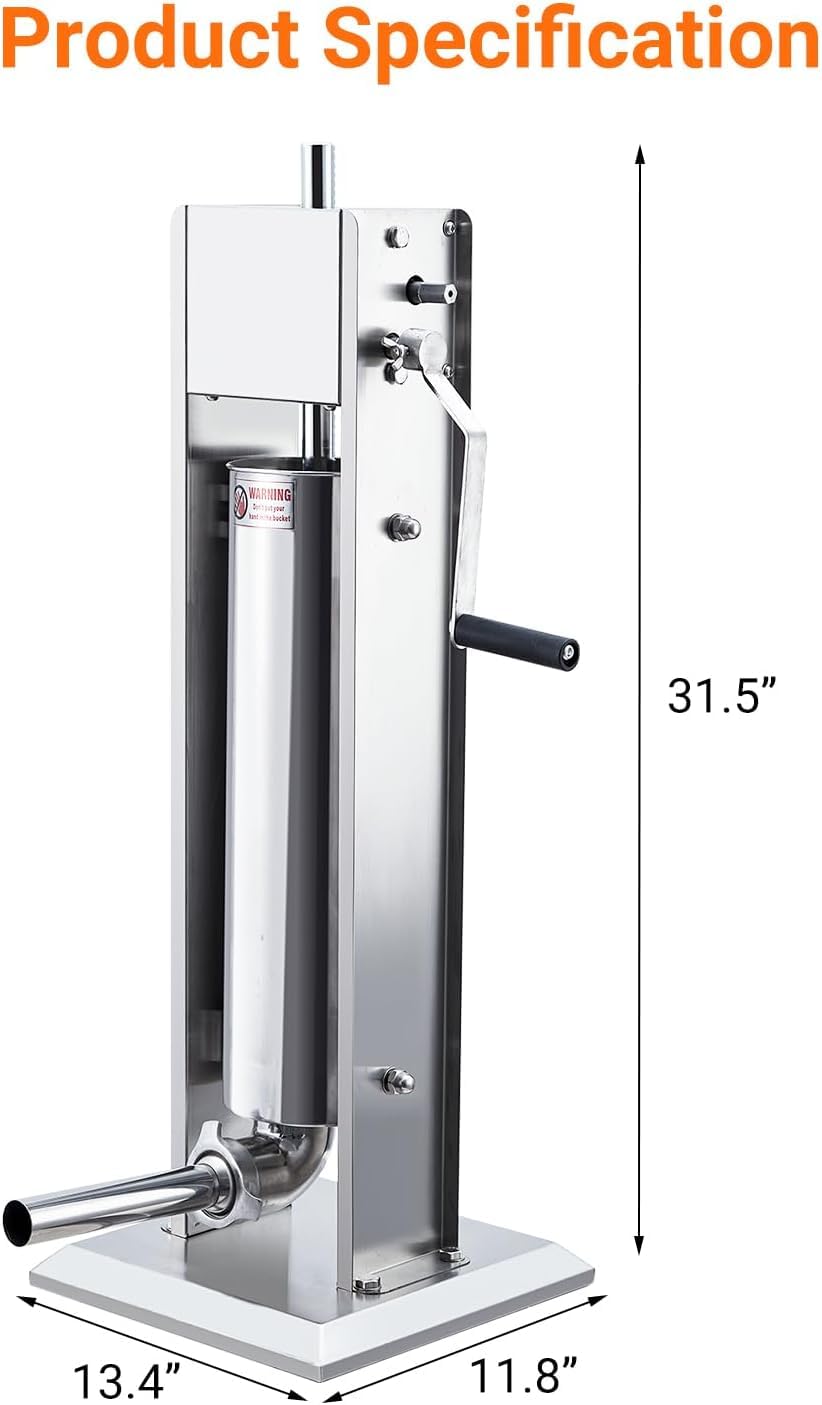 Two Speed Stainless Steel Vertical 15LBS Sausage Stuffer with 5 Stuffing Tubes H14174