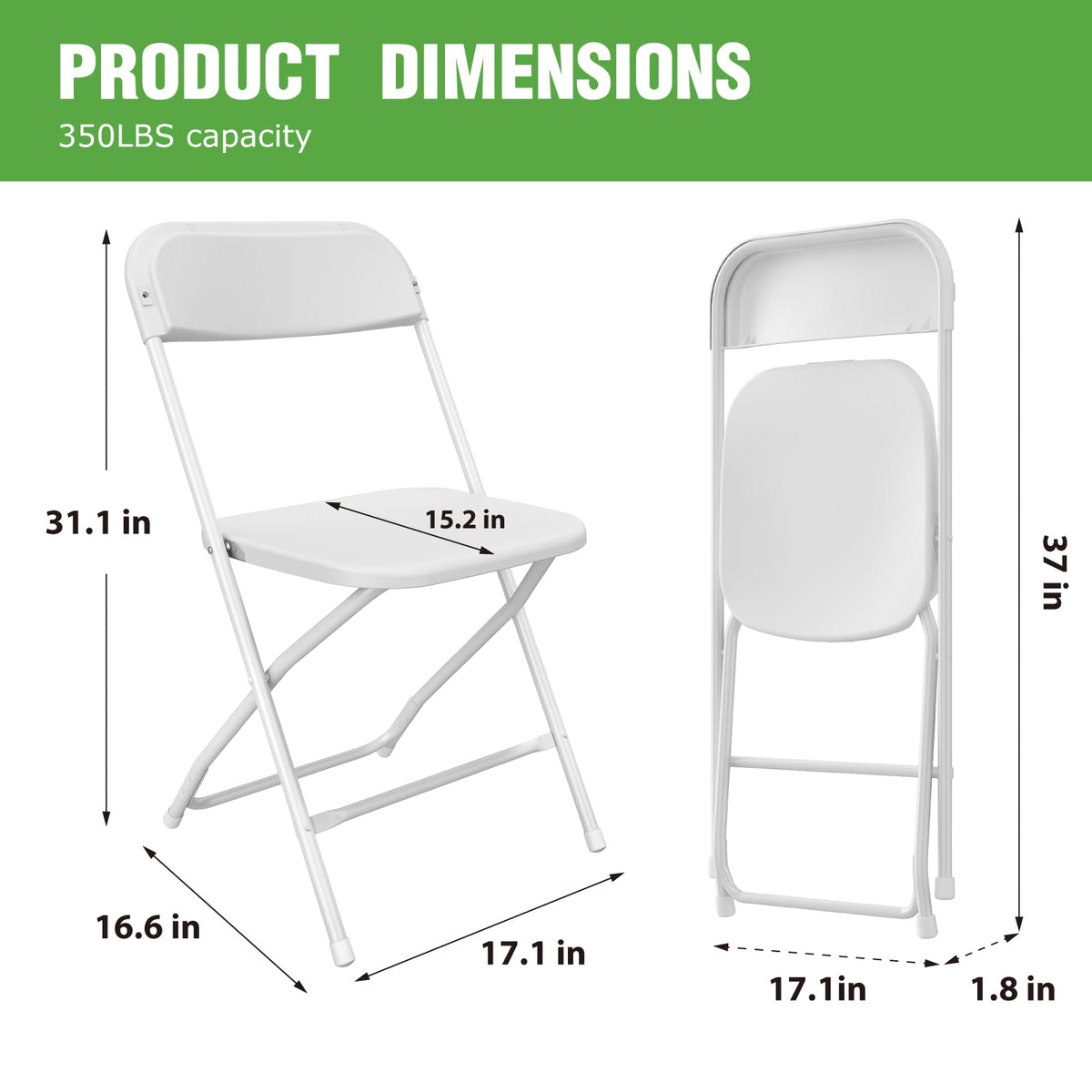 10 Pack White Plastic Folding Chair with Steel Frame H707243