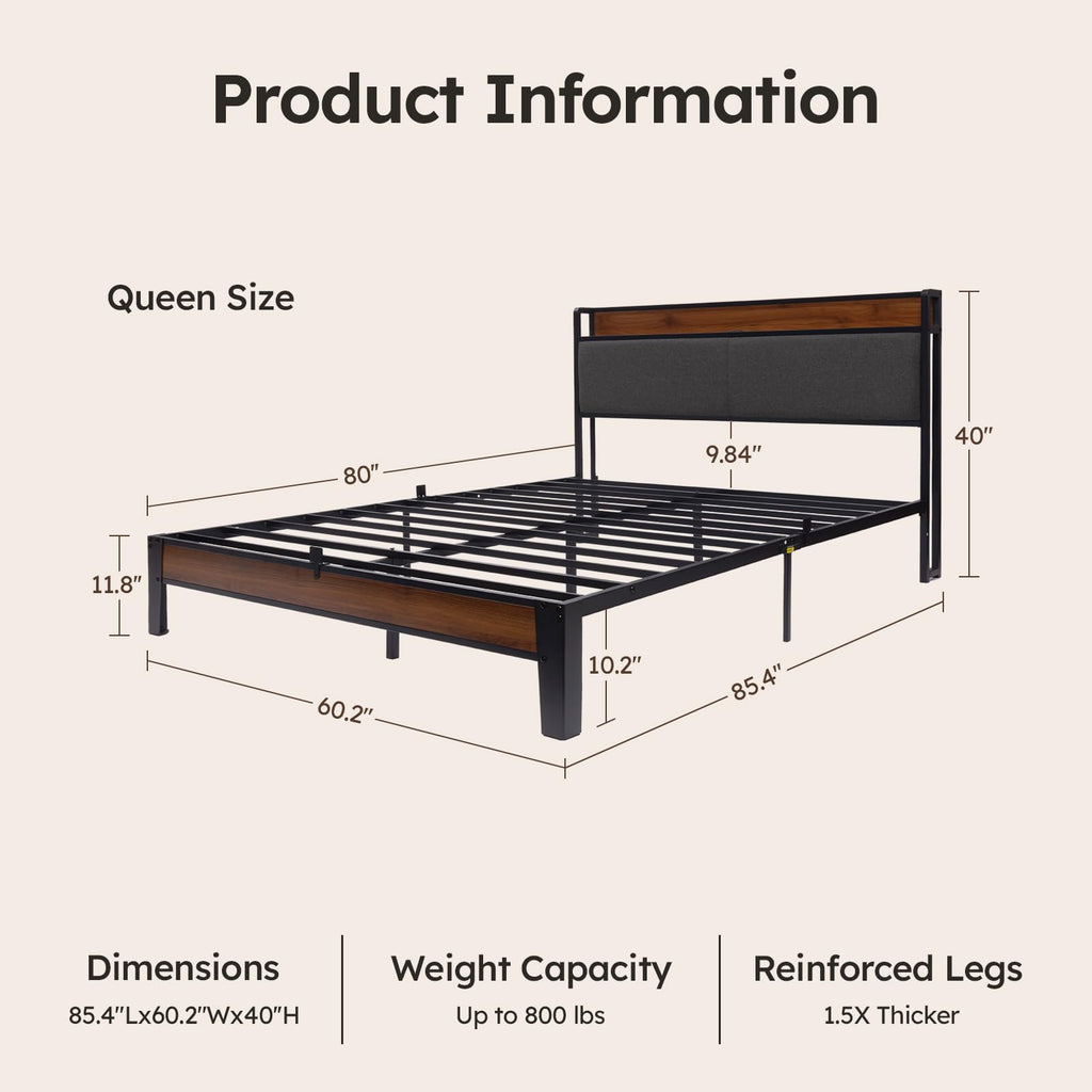 Queen Size Bed Frame with Storage Headboard T952726