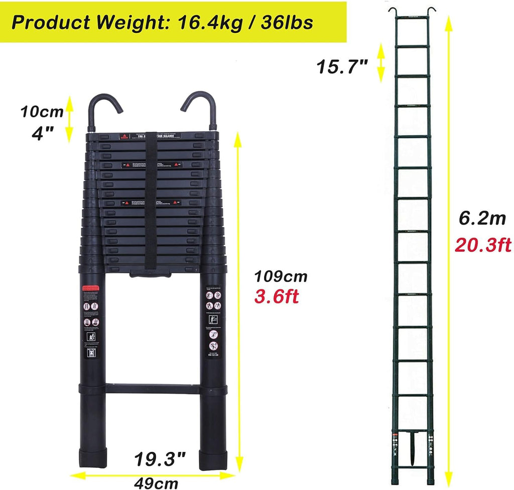 20.3ft Aluminum Telescoping Ladder with Roof Hooks B835