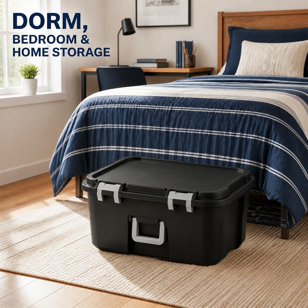 Black 22 Gallon Plastic Storage Trunk with Wheels W6187