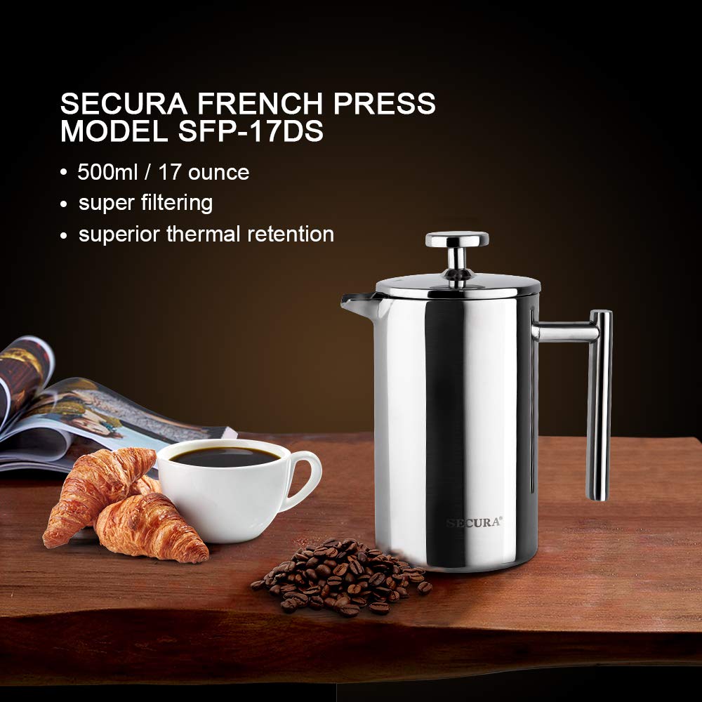 French Press Coffee Maker 304 Grade Stainless Steel Insulated 17oz Y197