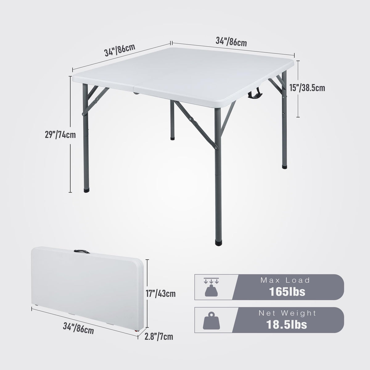 White Square Folding Card Table S3631