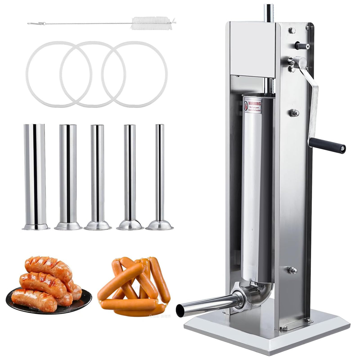 Two Speed Stainless Steel Vertical 15LBS Sausage Stuffer with 5 Stuffing Tubes H14174