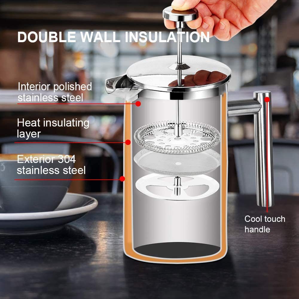 French Press Coffee Maker 304 Grade Stainless Steel Insulated 17oz Y197