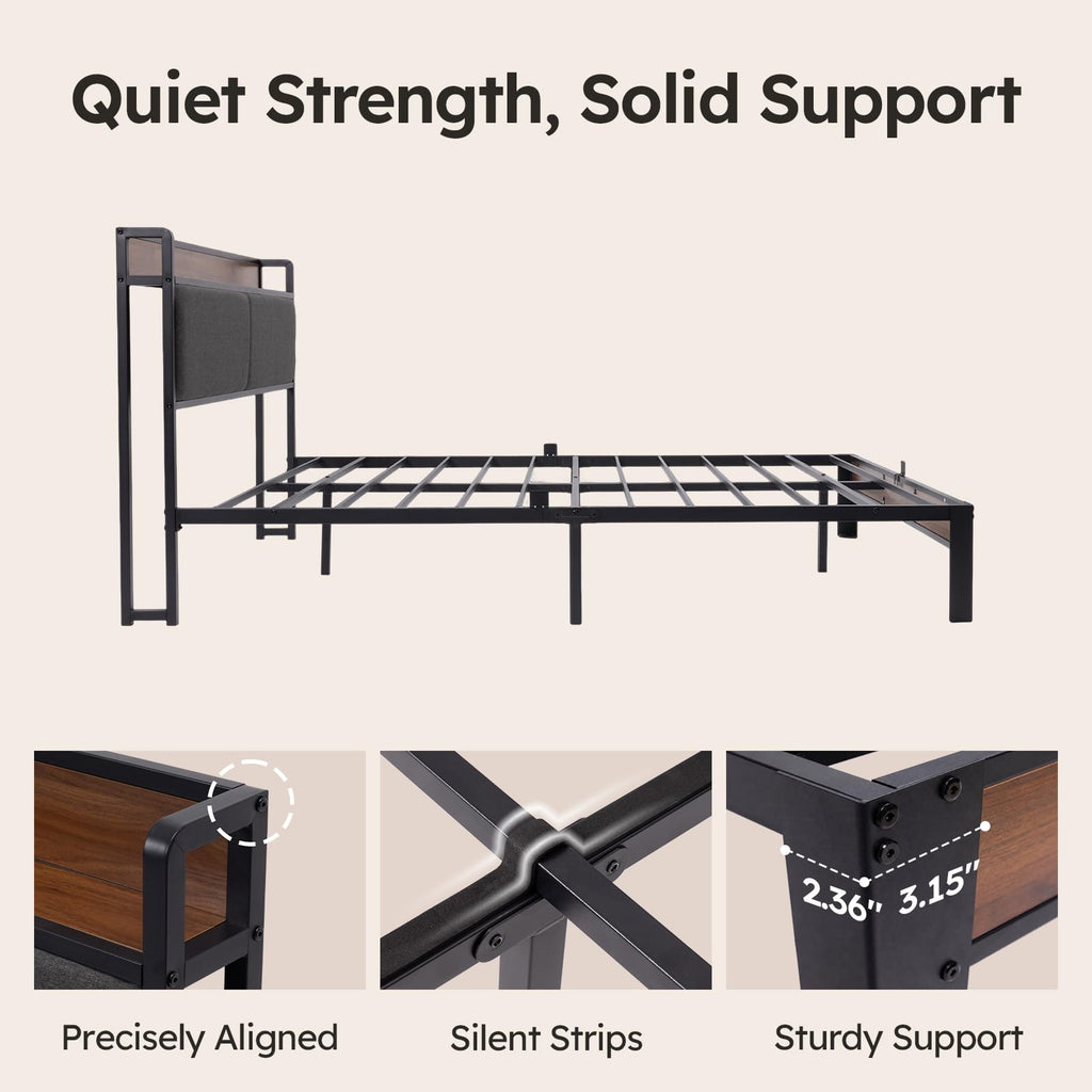 Queen Size Bed Frame with Storage Headboard T952726