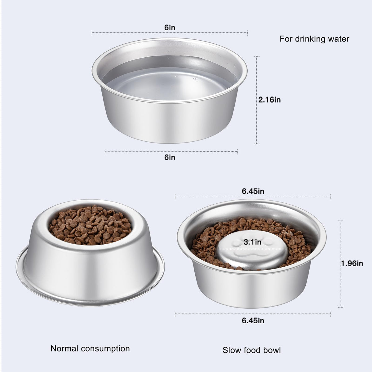 Stainless Steel Pet Dog Water and Food Bowl, 2-Pack G298