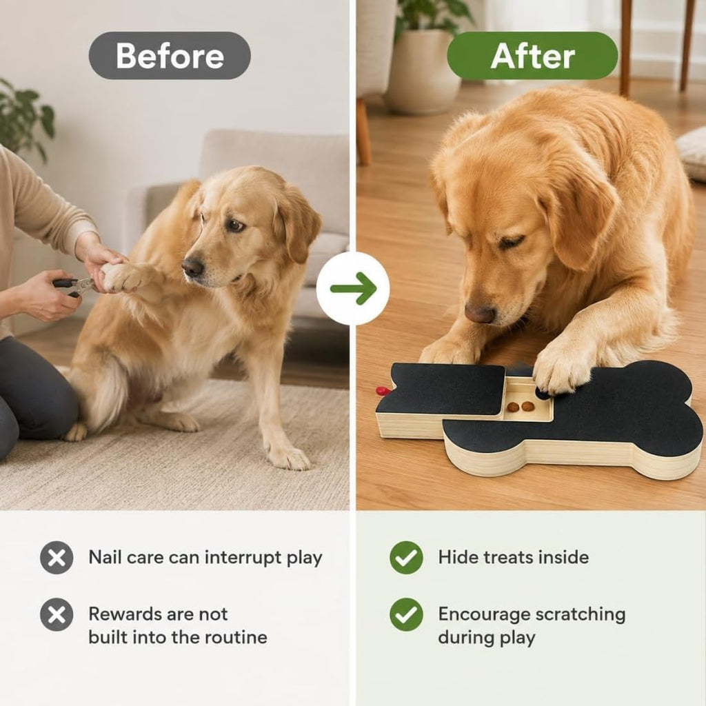Wooden Dog Nail Scratch Board with Treat Dispenser O2199