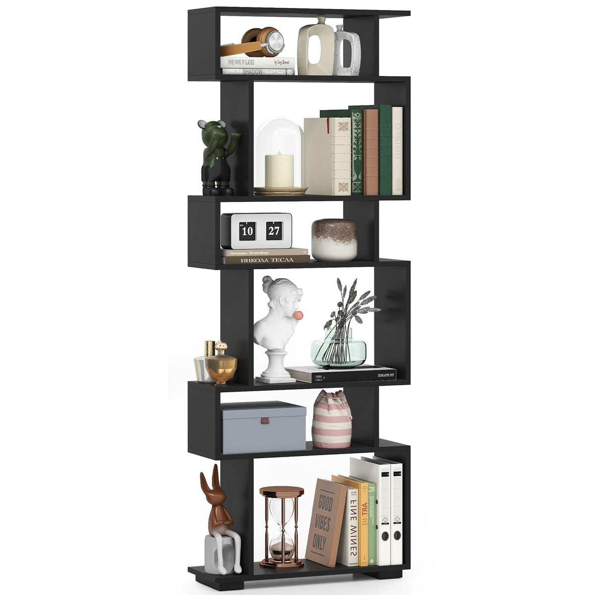 6-Tier S-Shaped Wooden Bookshelf I415
