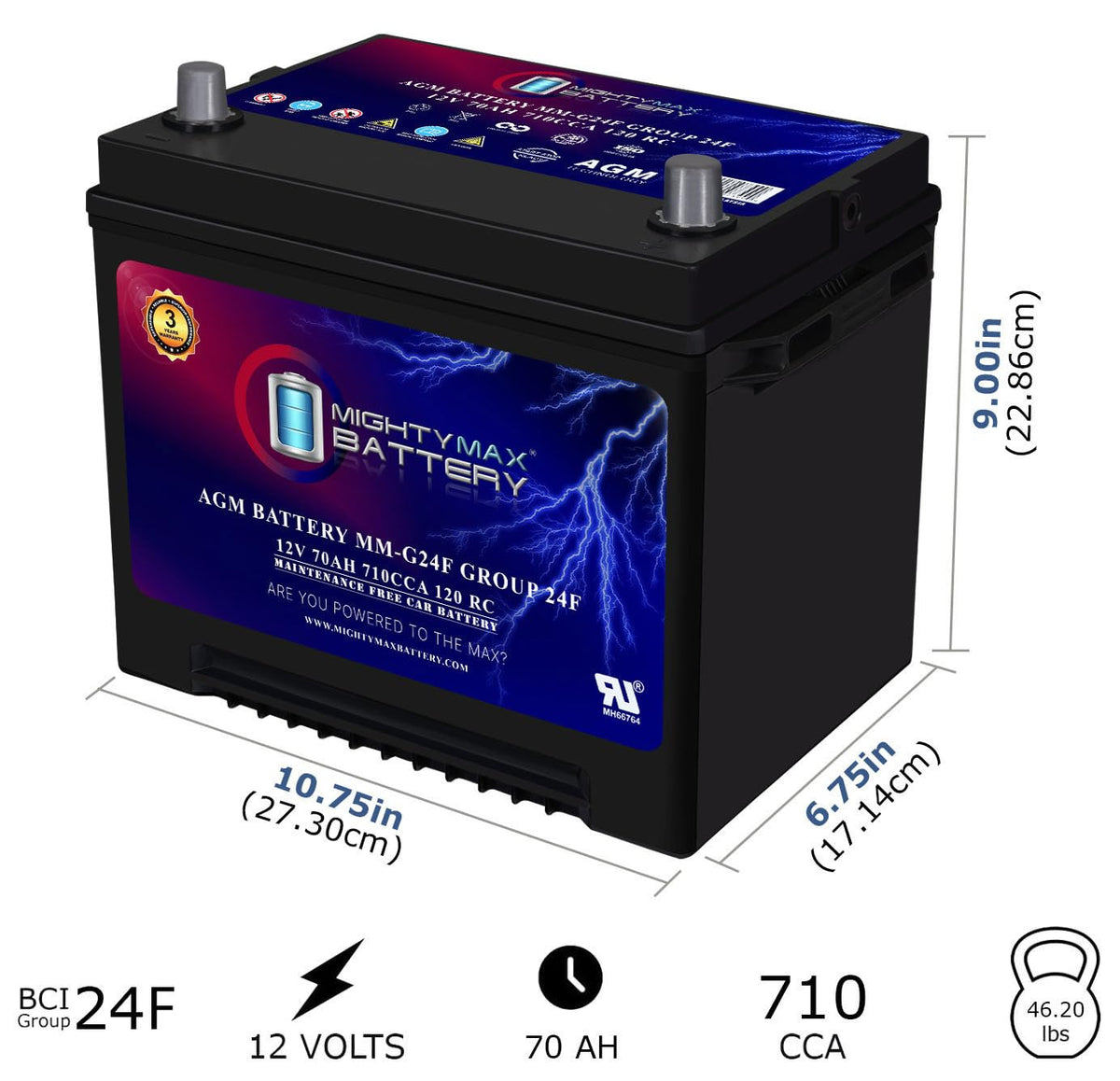 12V 70Ah AGM Replacement Battery J54162