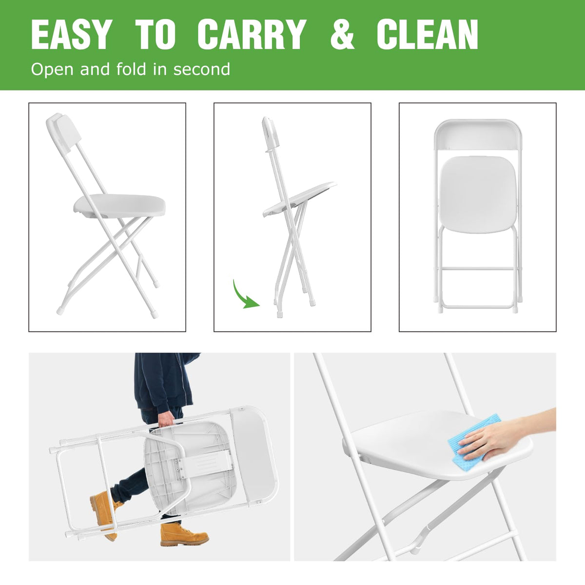 10 Pack White Plastic Folding Chair with Steel Frame H707243