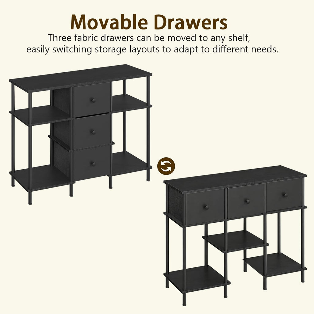 Black 3 Fabric Drawer TV Stand J480