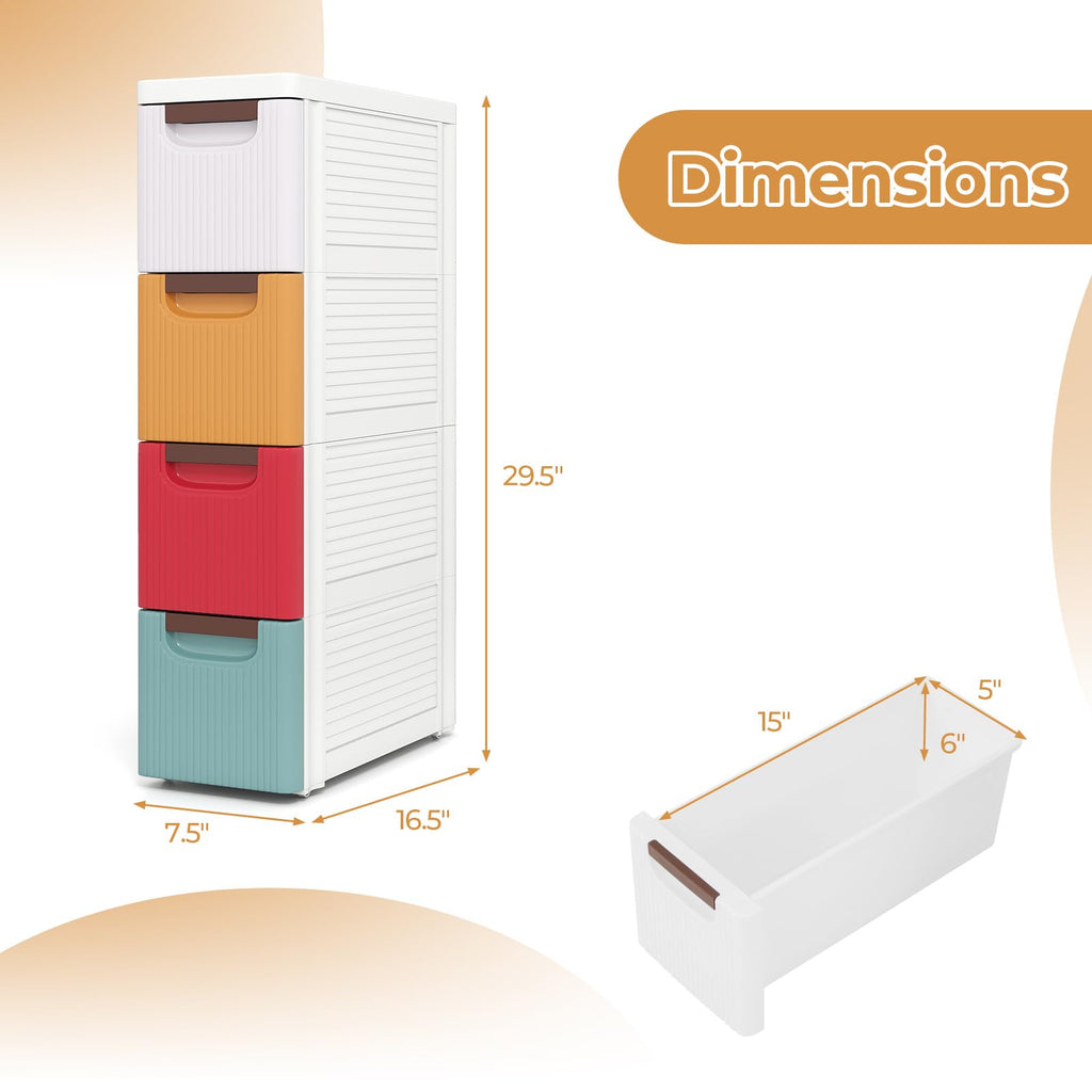 Multicolor 4 Drawer Narrow Plastic Dresser J69873