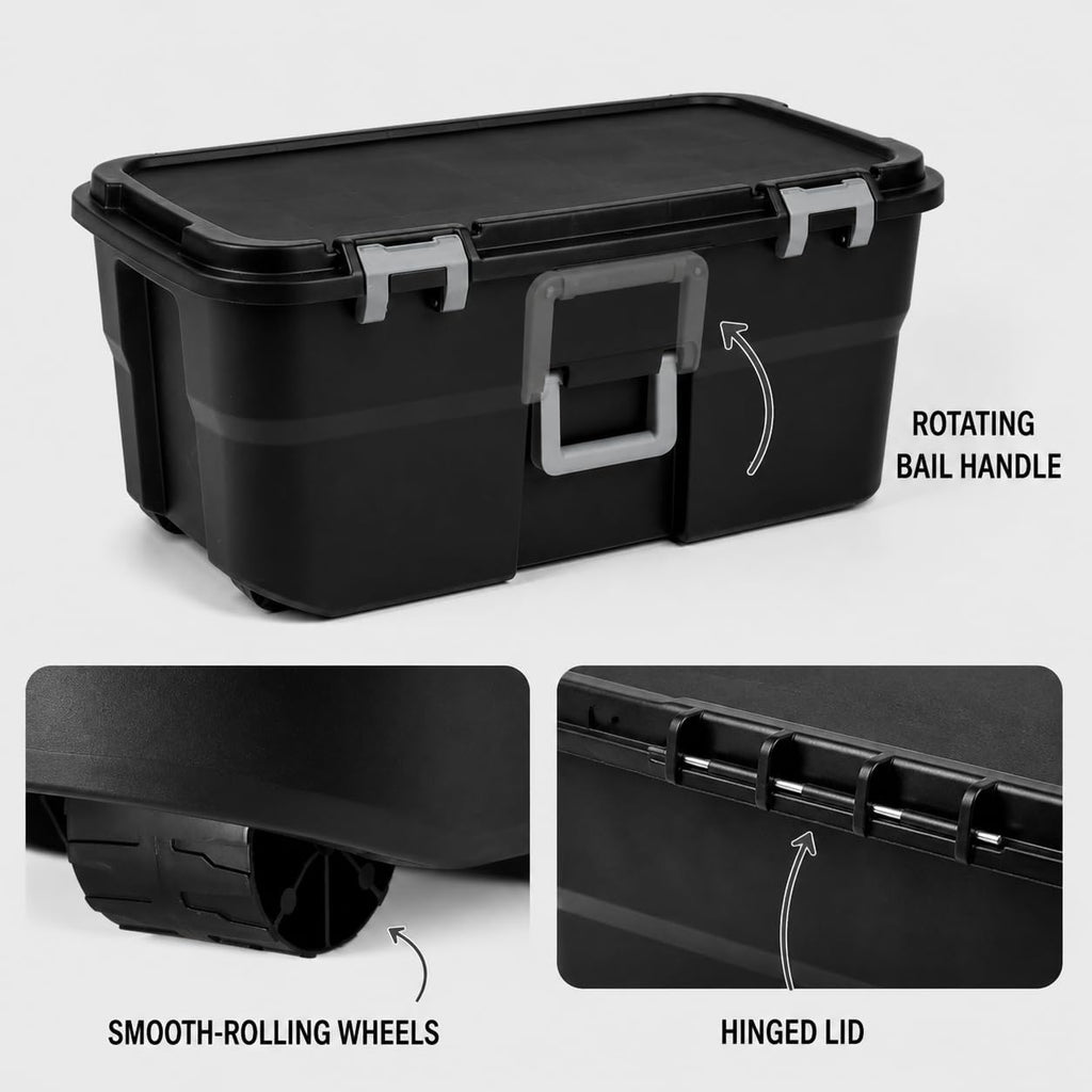 Black 22 Gallon Plastic Storage Trunk with Wheels W6187