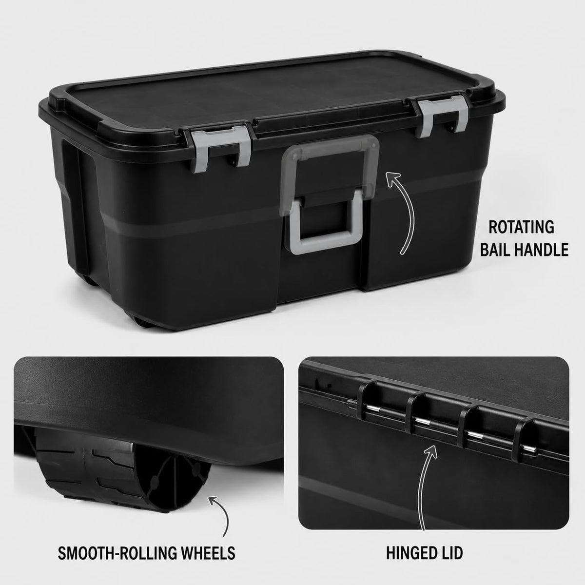 Black 22 Gallon Plastic Storage Trunk with Wheels W6187