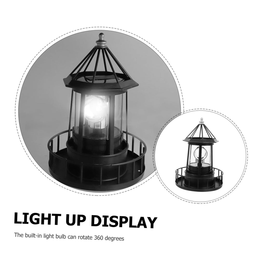 Black Solar Powered Rotating Lighthouse X509946