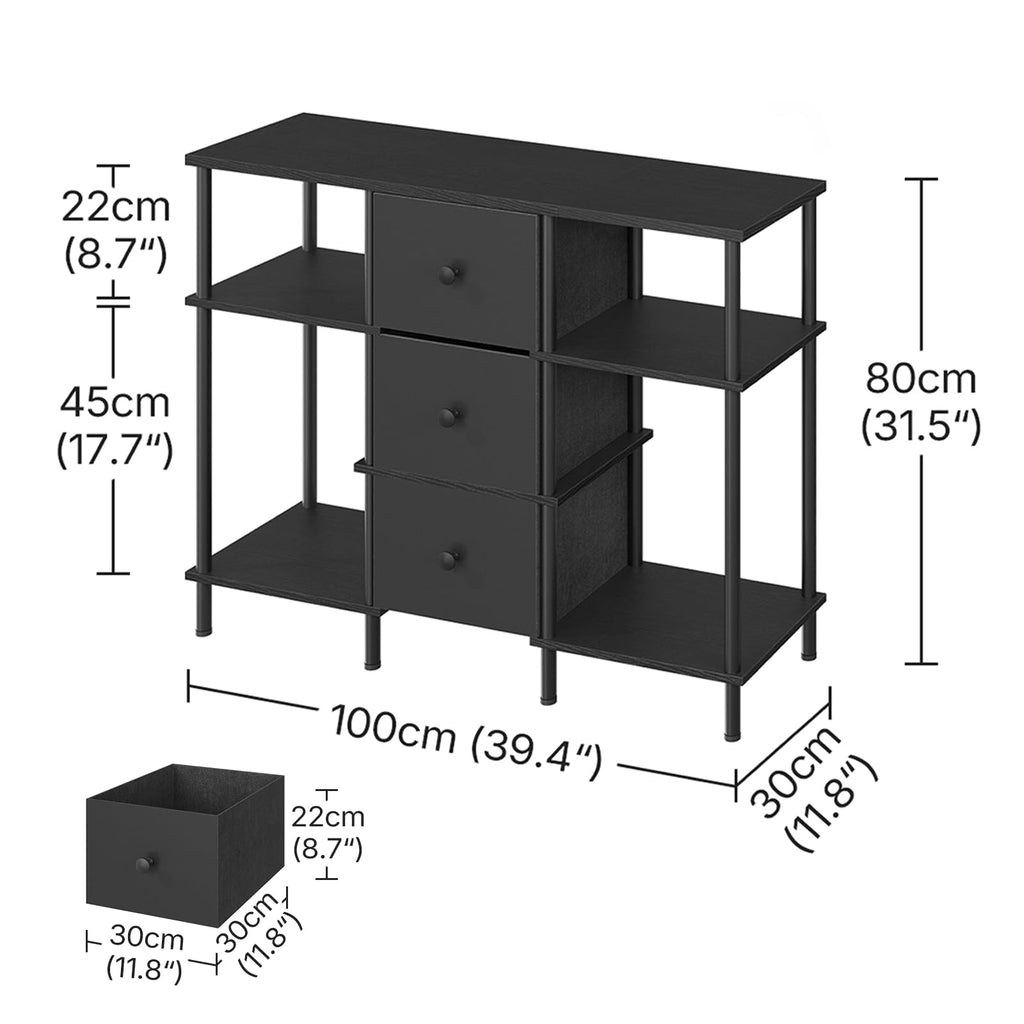 Black 3 Fabric Drawer TV Stand J480
