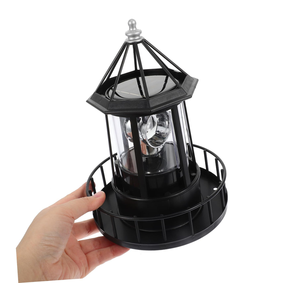 Black Solar Powered Rotating Lighthouse X509946