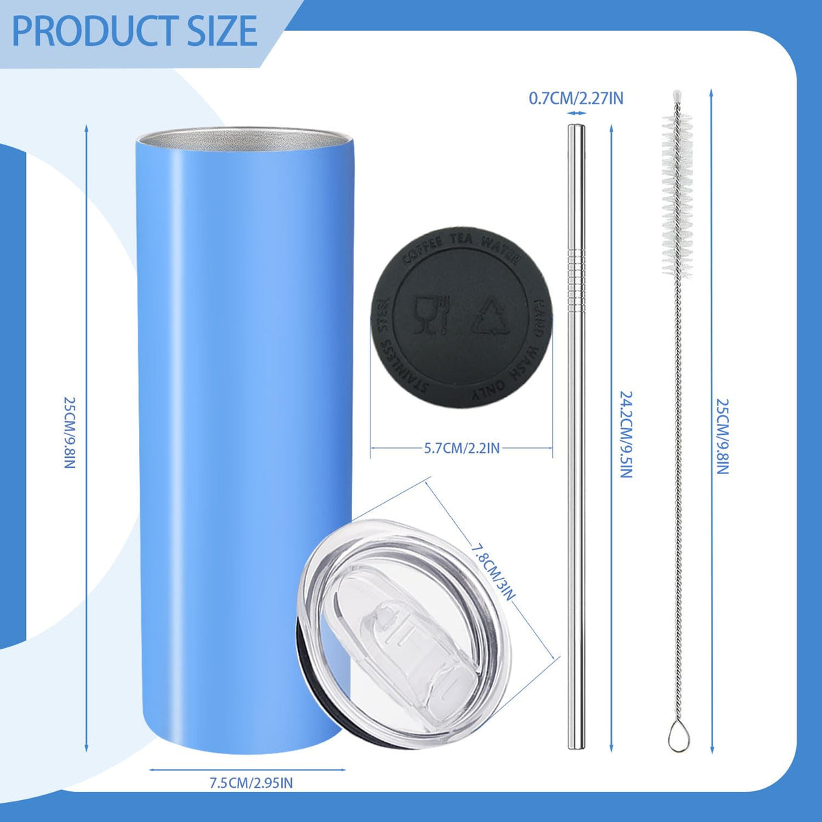 16 Pack 20oz Stainless Steel Insulated Tumblers with Lid and Straw G1004