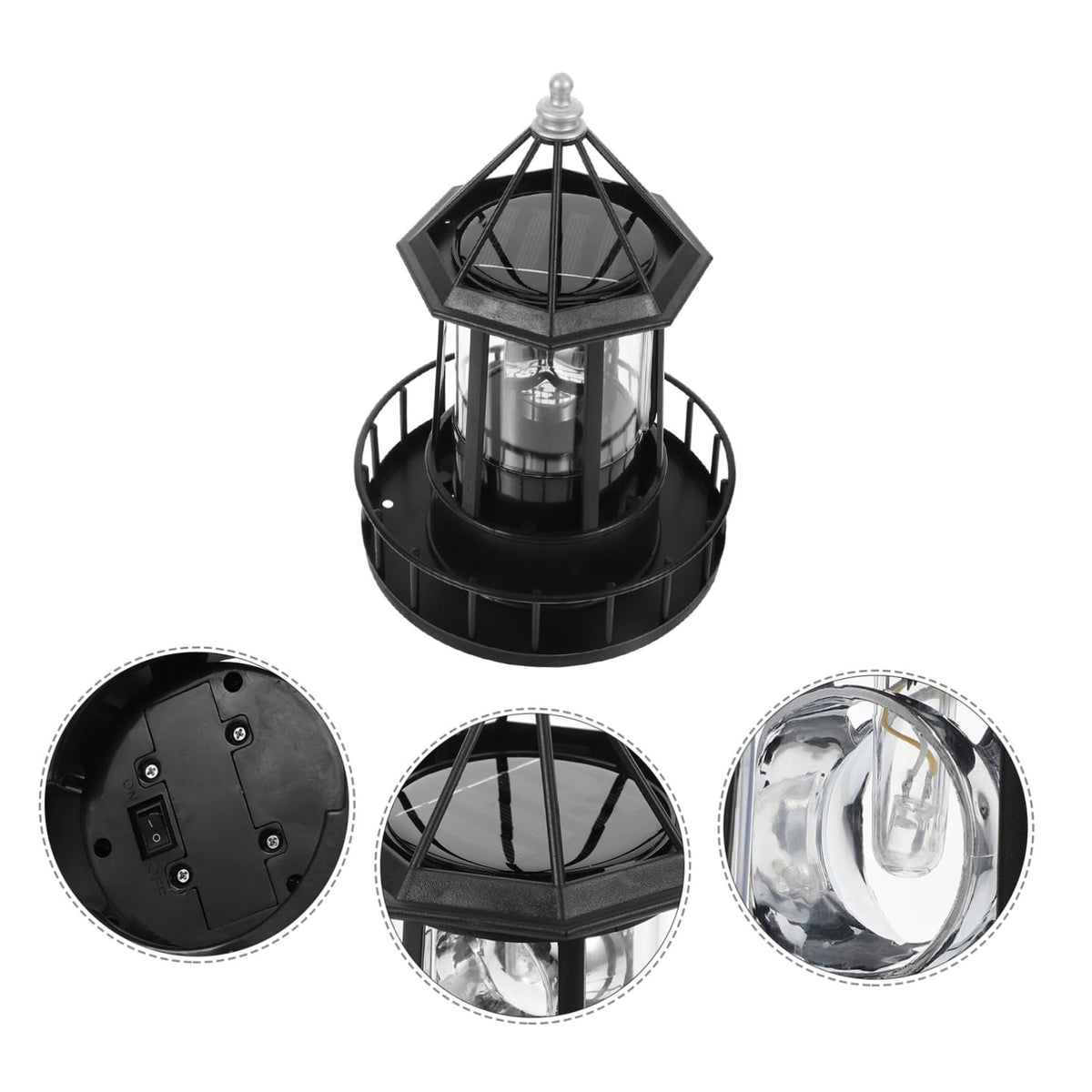 Black Solar Powered Rotating Lighthouse X509946