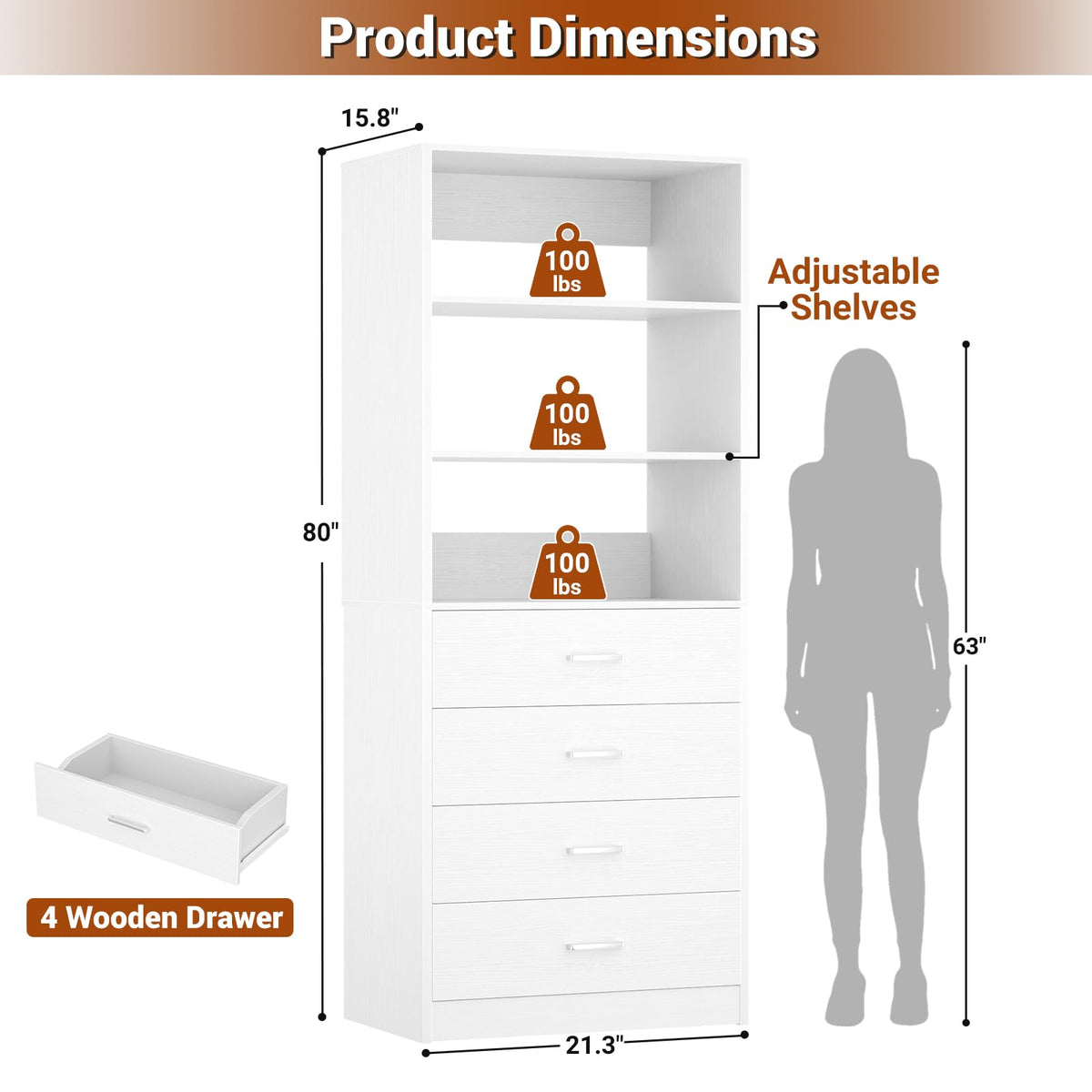 Wood Closet Organizer with 4 Drawers B702