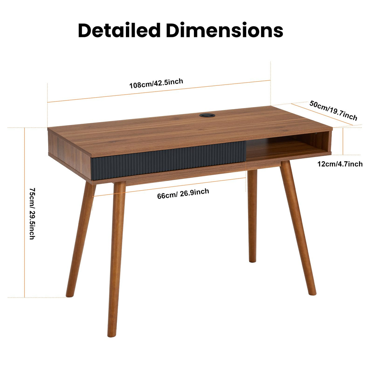 Walnut Wood Desk with Drawer G9710
