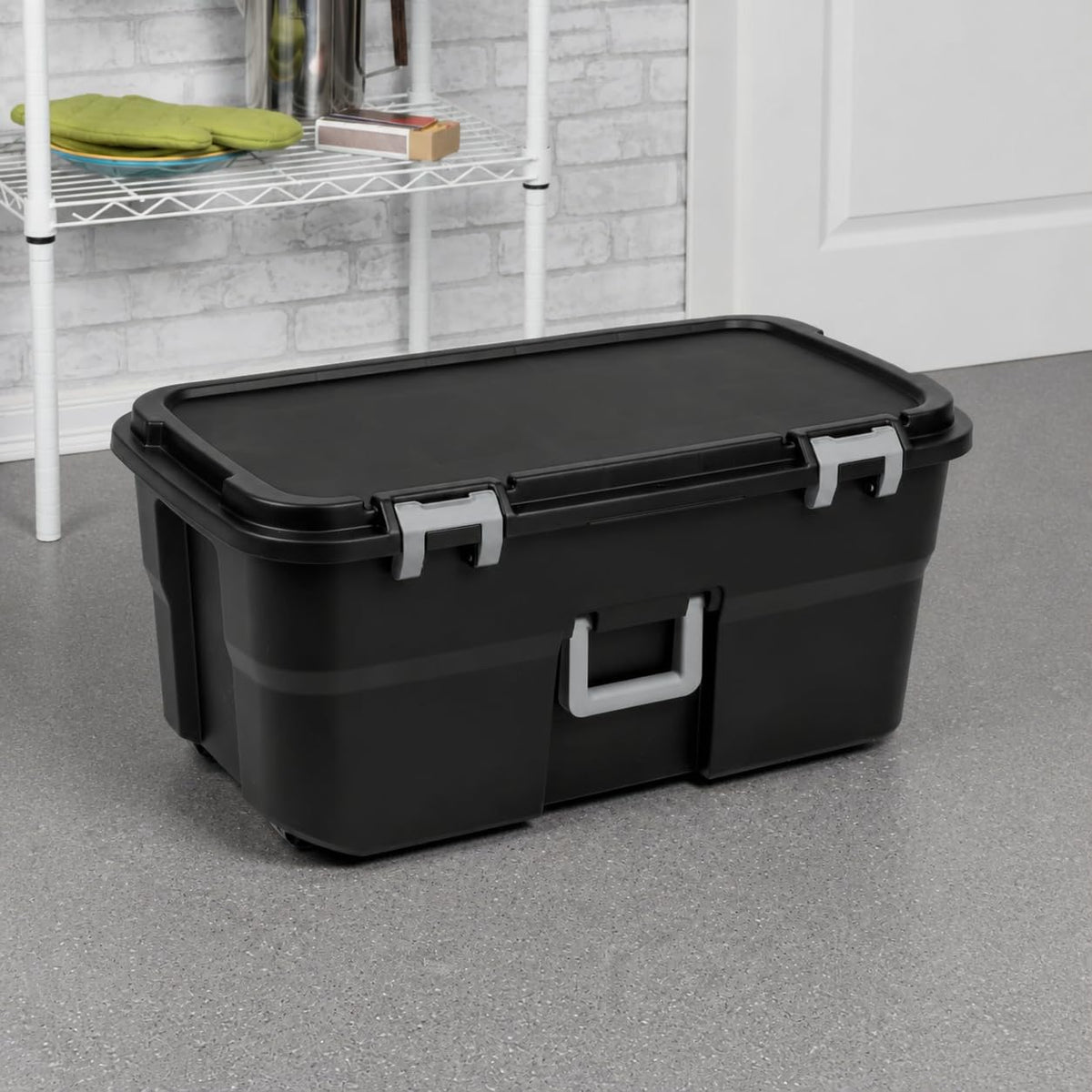Black 22 Gallon Plastic Storage Trunk with Wheels W6187