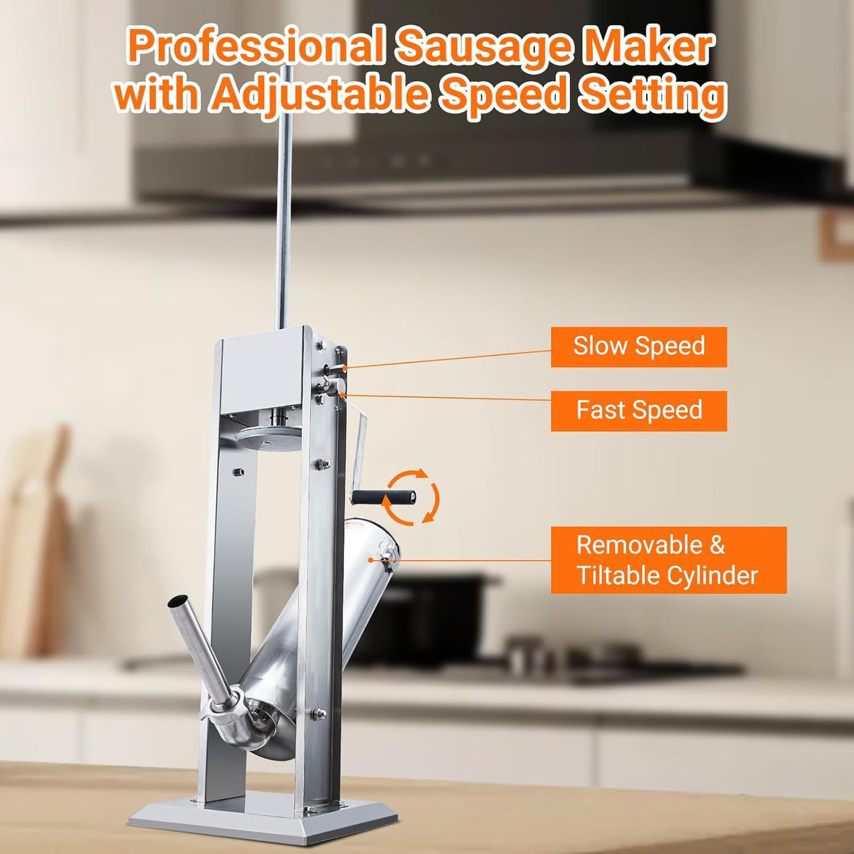 Two Speed Stainless Steel Vertical 15LBS Sausage Stuffer with 5 Stuffing Tubes H14174