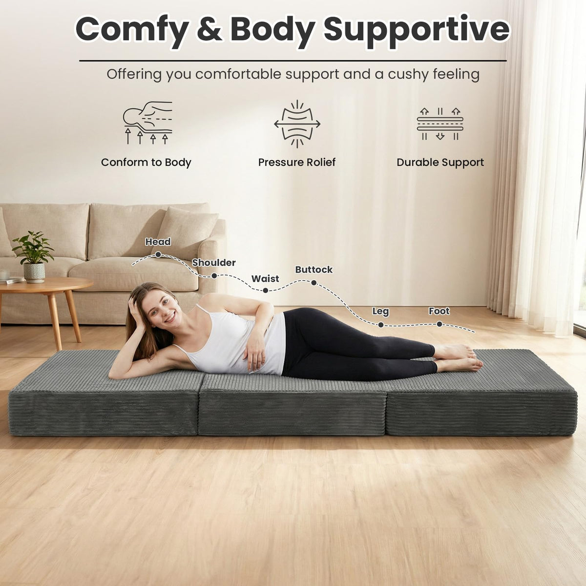 6 inch Tri Fold Twin Size Memory Foam Mattress J631772