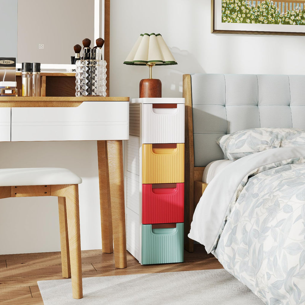 Multicolor 4 Drawer Narrow Plastic Dresser J69873