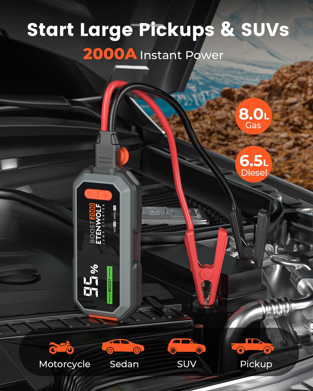 2000A Peak 12V Portable Car Battery Jump Starter P775498
