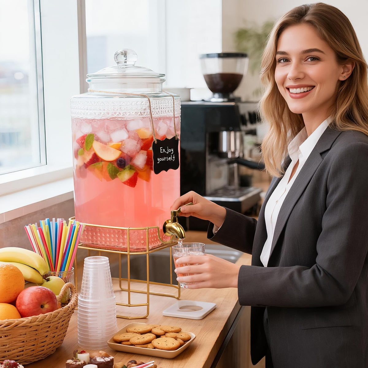 2 Gallon Stainless Steel Beverage Dispenser with Stand Q499223