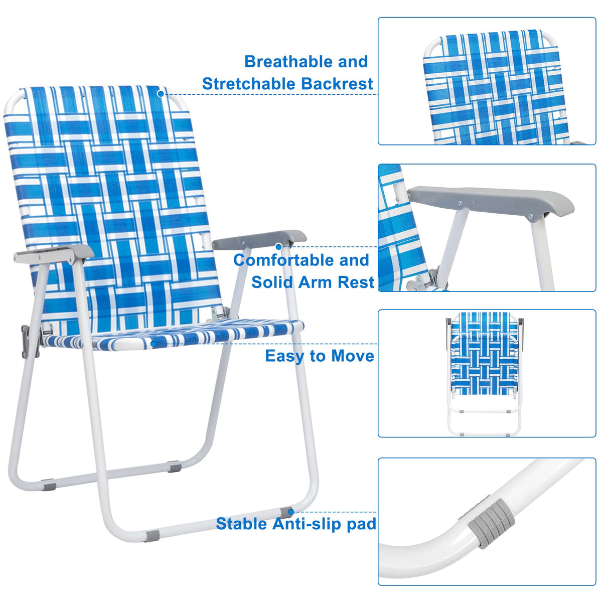 Set of 2 Blue Webbed Folding Camping Chairs K178