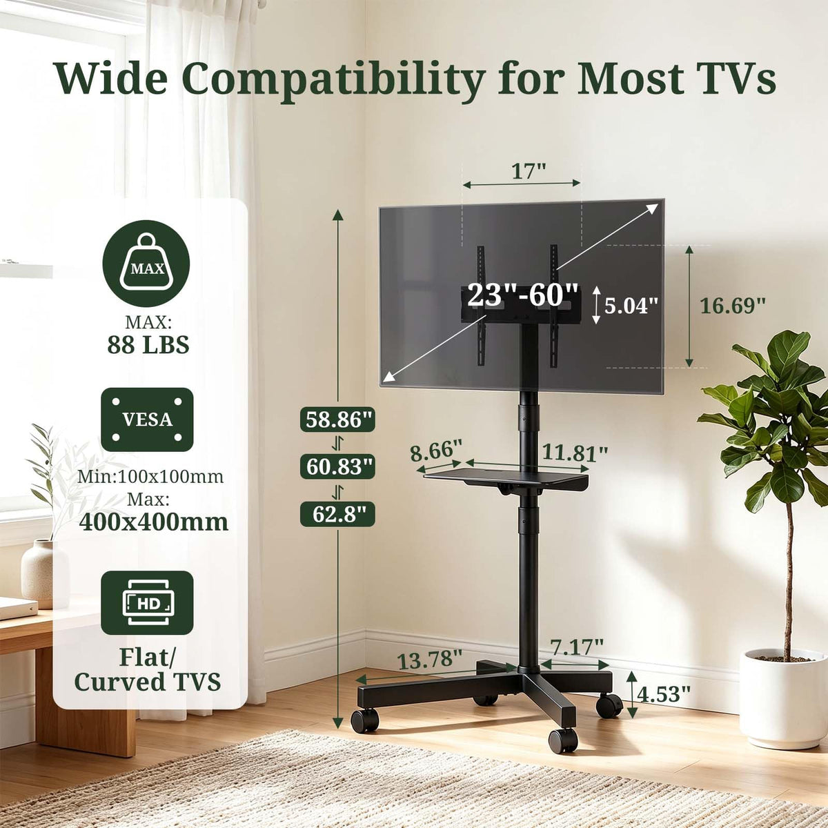 Rolling TV Stand for 23-60 Inch TVs D2518