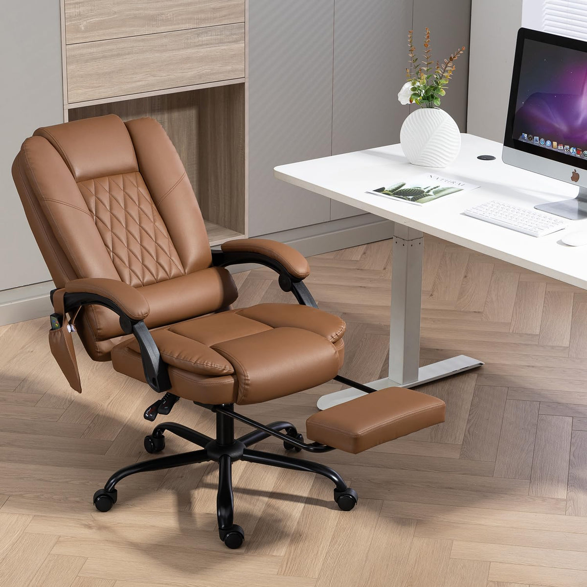 Brown Heated Massage Office Chair with Lumbar Support R3206