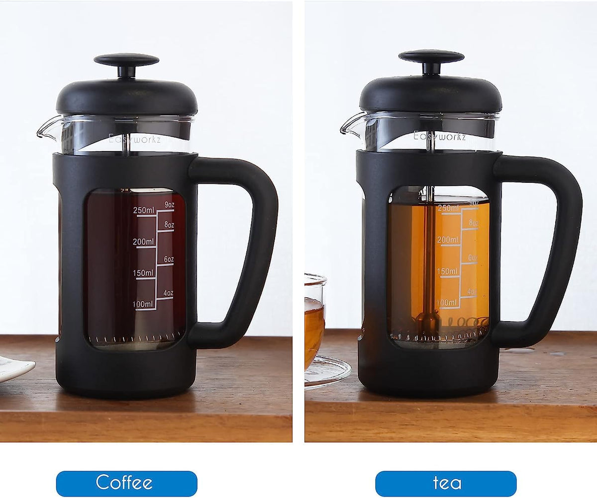 French Press 12 oz, Stainless Steel Double-Wall Espresso Cups 5 oz Set of 2 Y50552