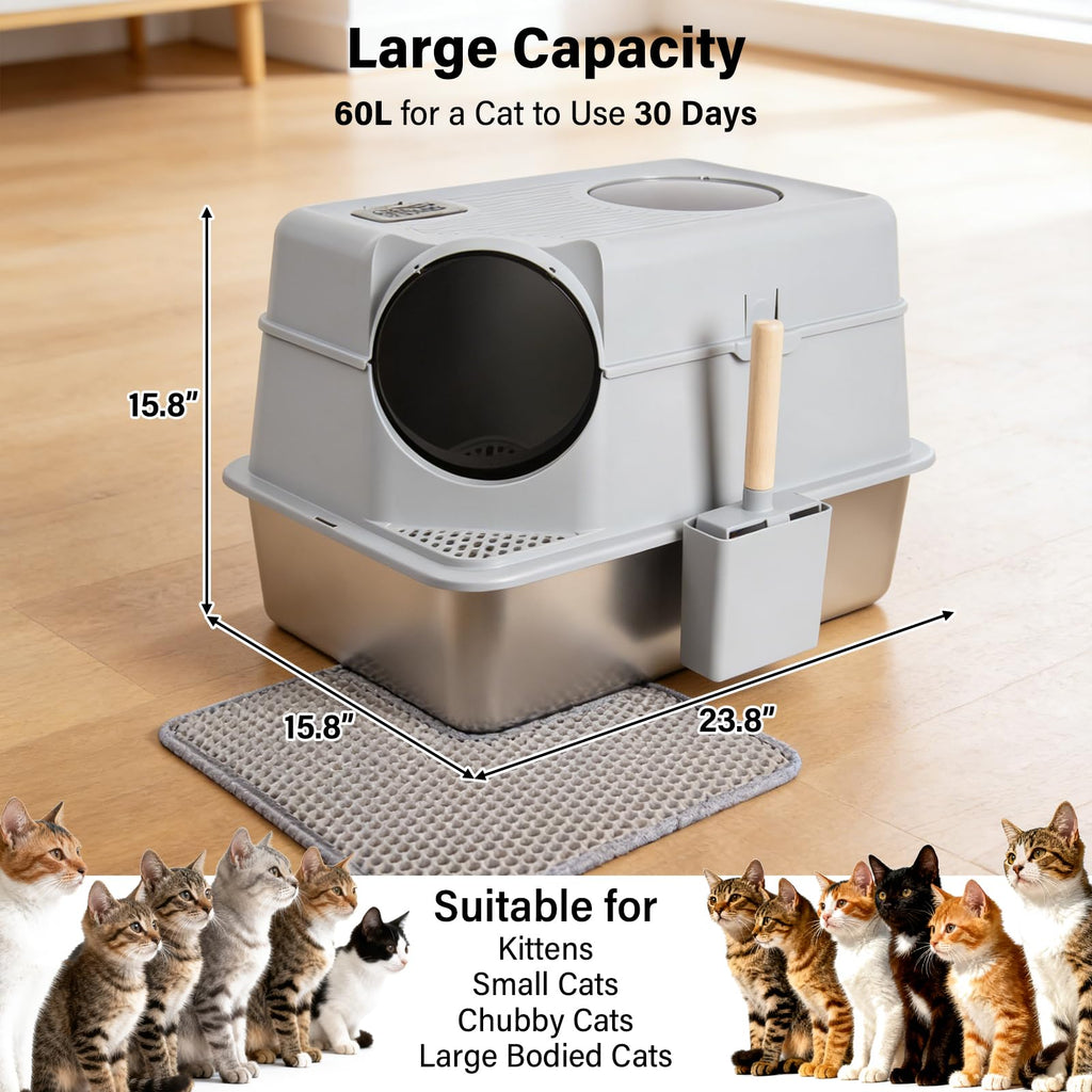 XL Stainless Steel Enclosed Cat Litter Box with Lid L435882
