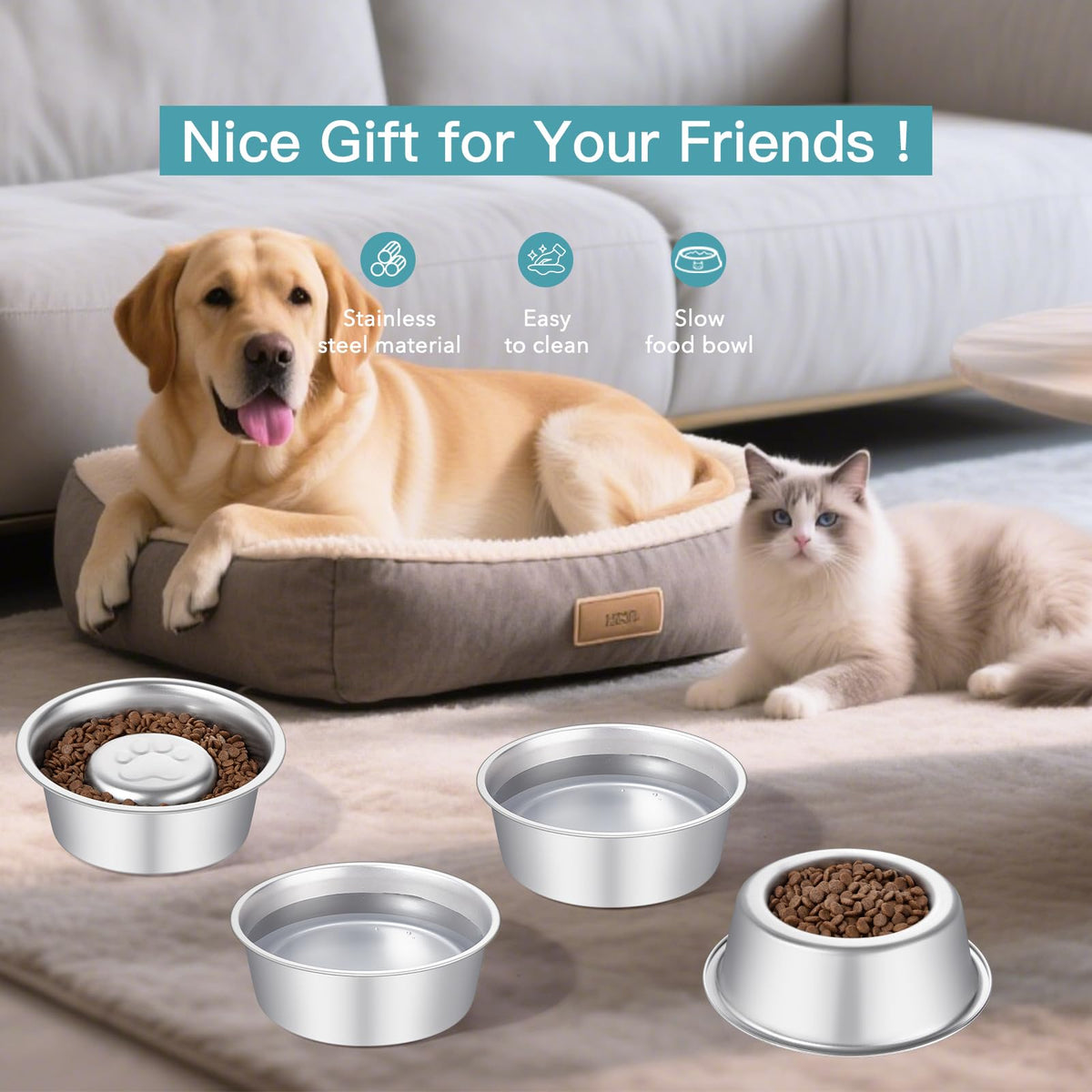 Stainless Steel Pet Dog Water and Food Bowl, 2-Pack G298