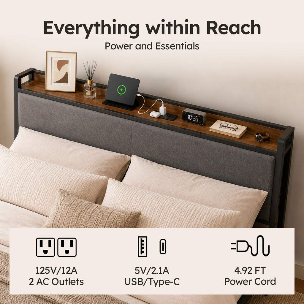 Queen Size Bed Frame with Storage Headboard T952726