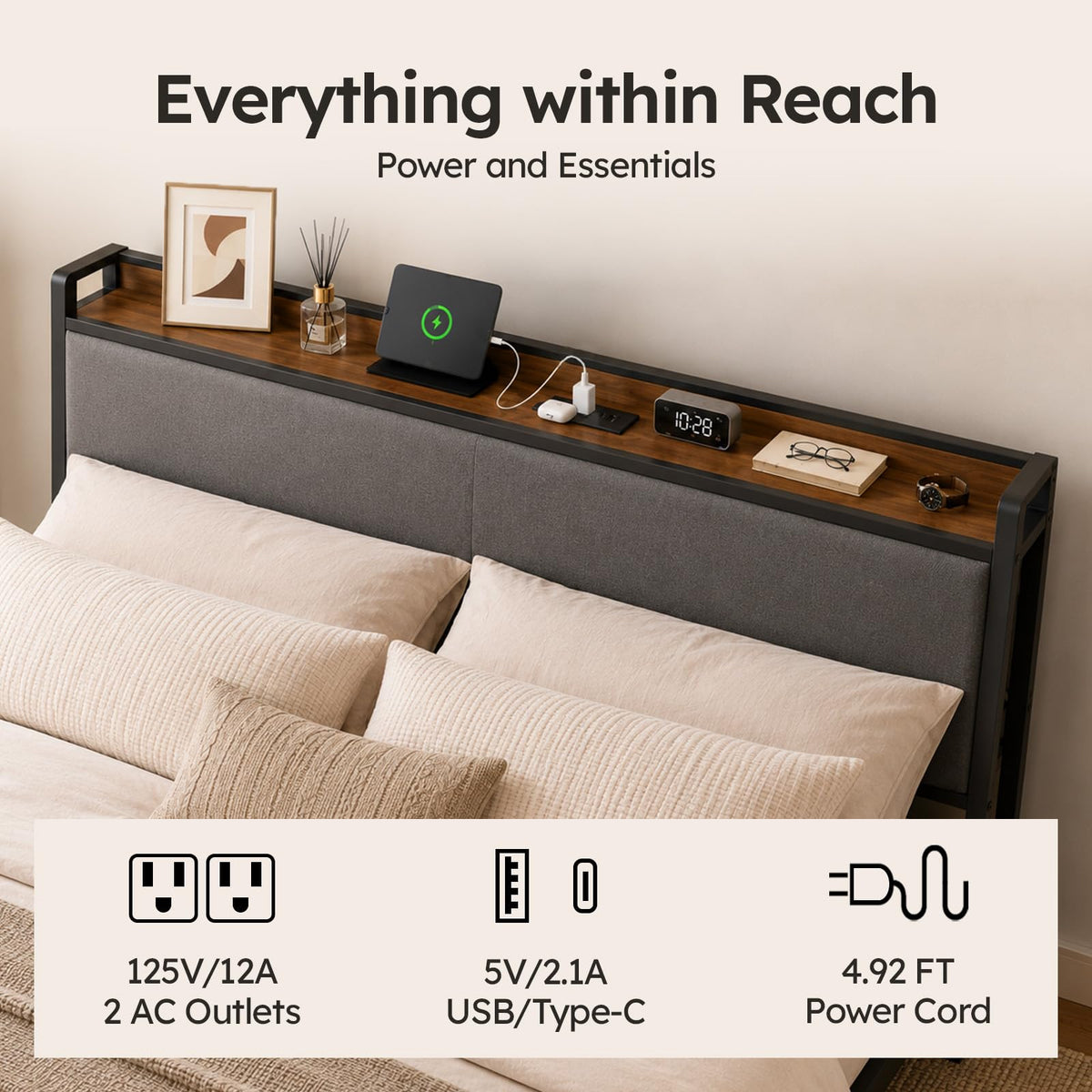 Queen Size Bed Frame with Storage Headboard T952726