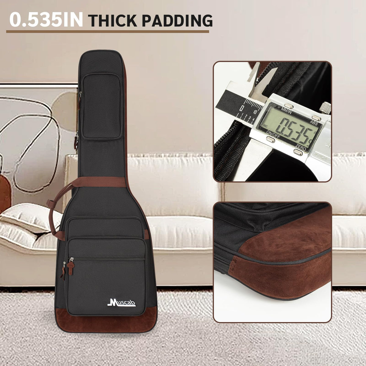Black Electric Guitar Bag with Neck Strap and 4 Pockets A85751