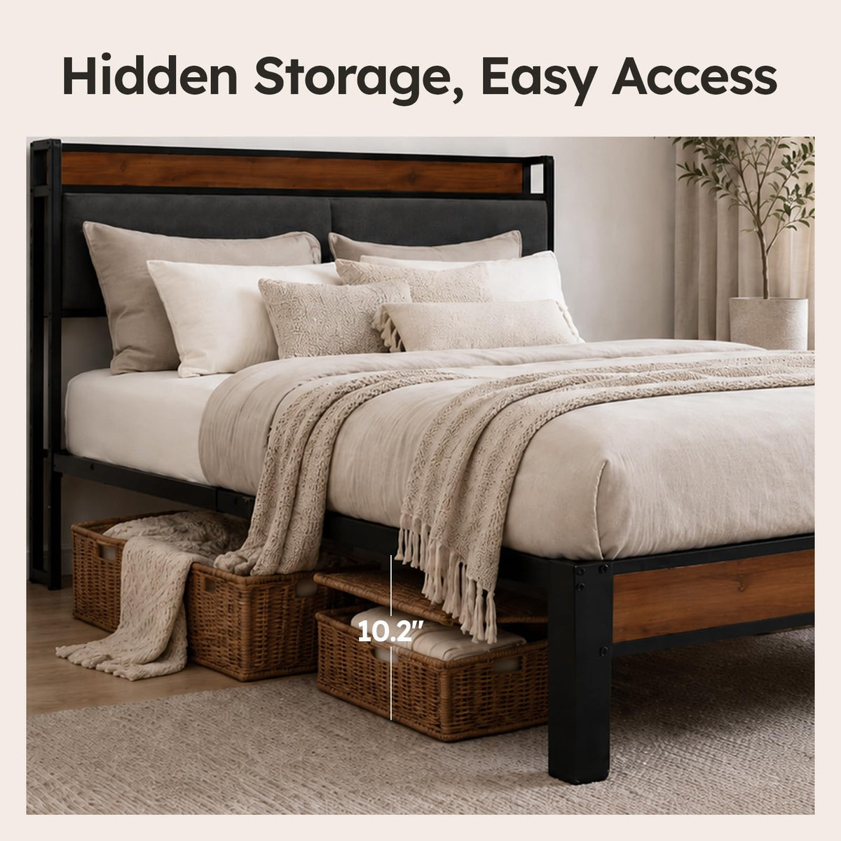 Queen Size Bed Frame with Storage Headboard T952726