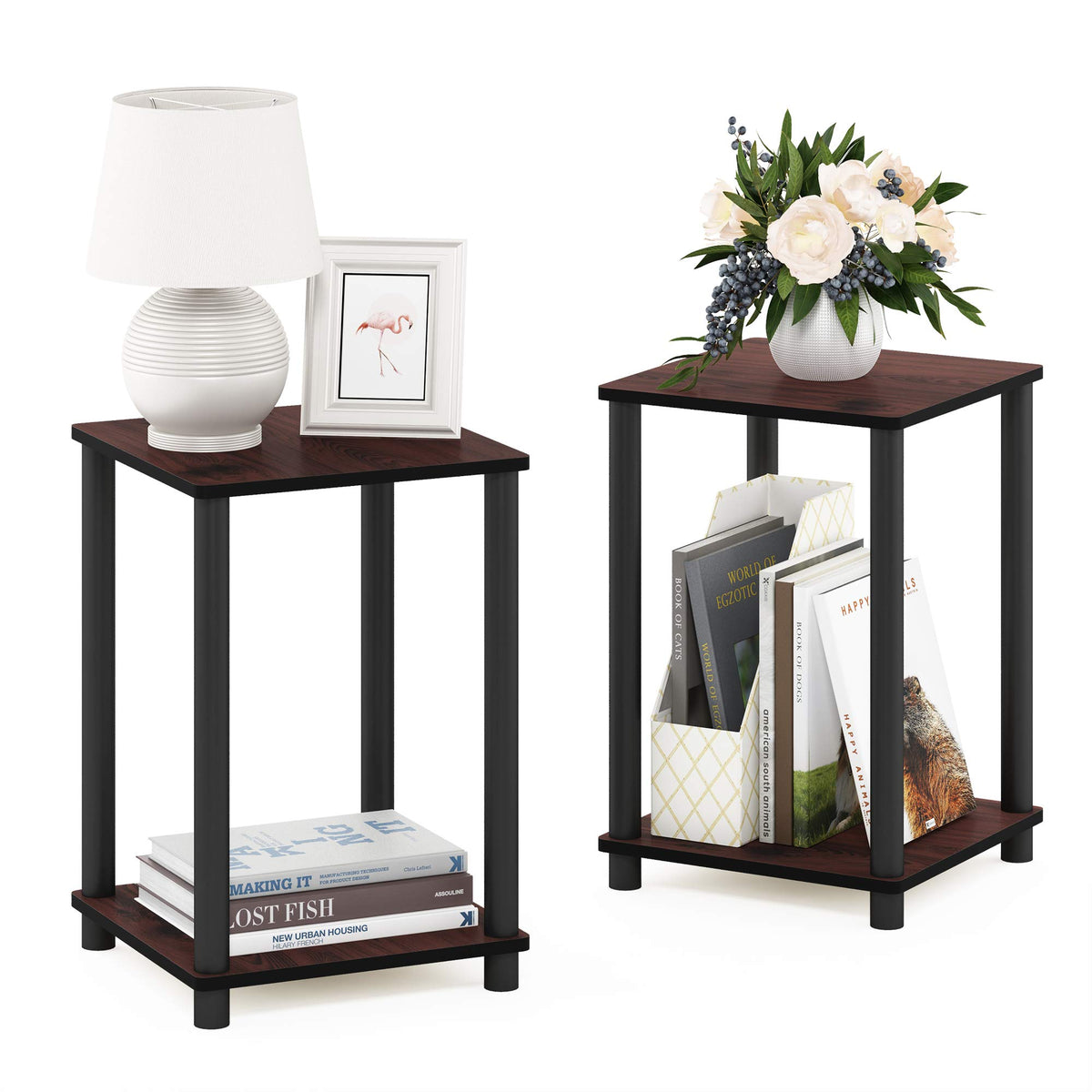 2-Tier Square Side Table Set of 2, Dark Cherry X746