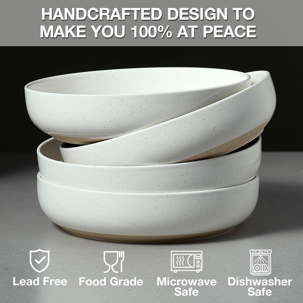 White Ceramic Pasta Bowls Set of 4 Z160