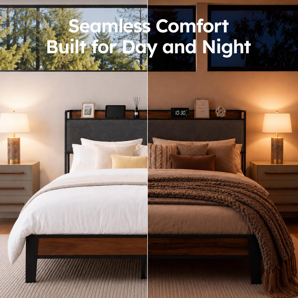 Queen Size Bed Frame with Storage Headboard T952726