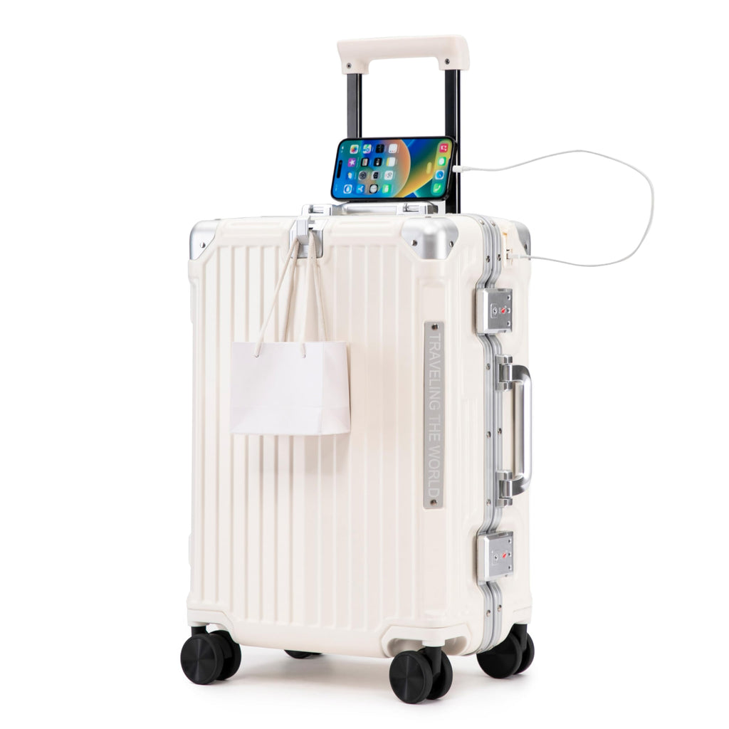 20 Inch White ABS Hardside Spinner Luggage with USB Port H266313