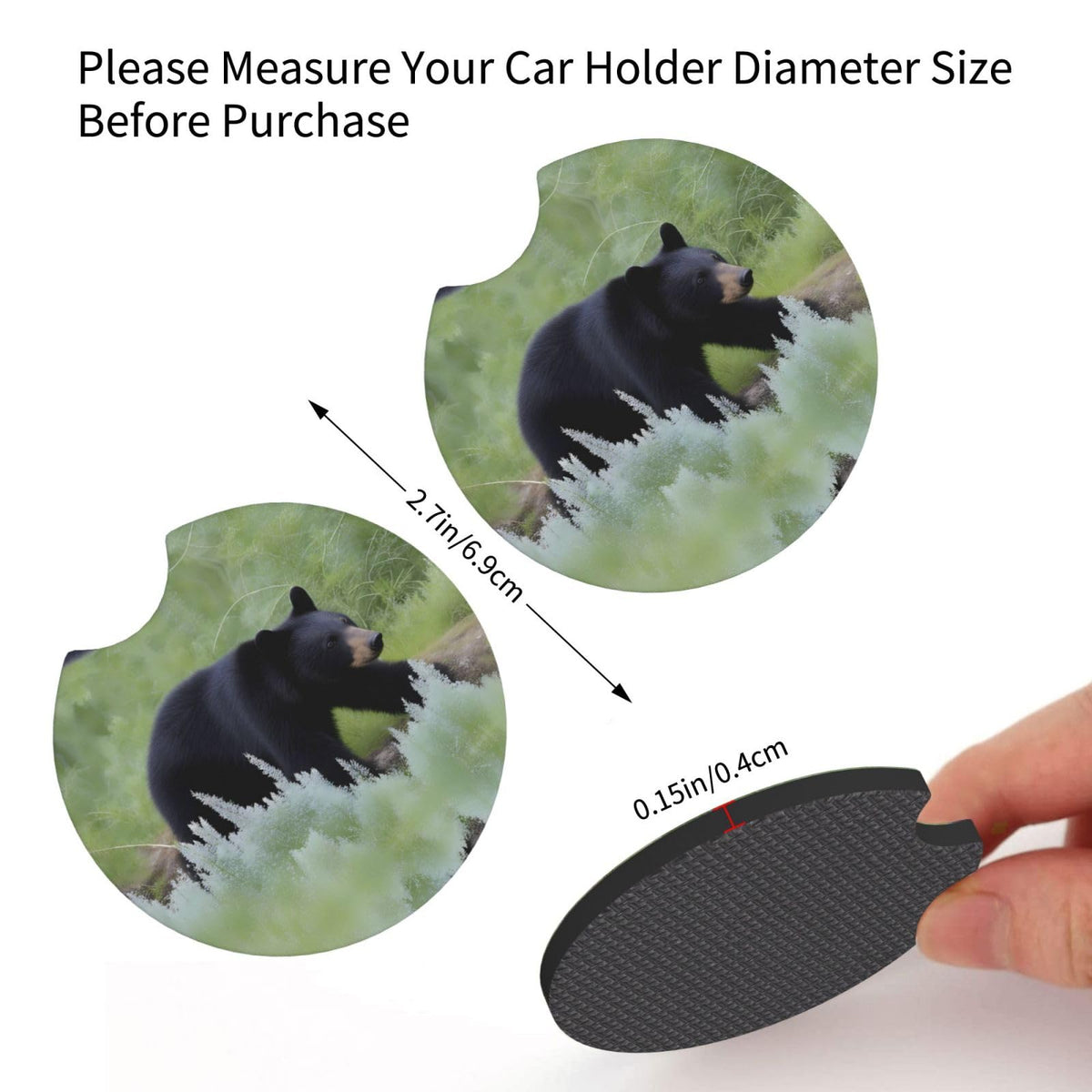 Black Bear Rubber Car Coasters Set of 2 V187