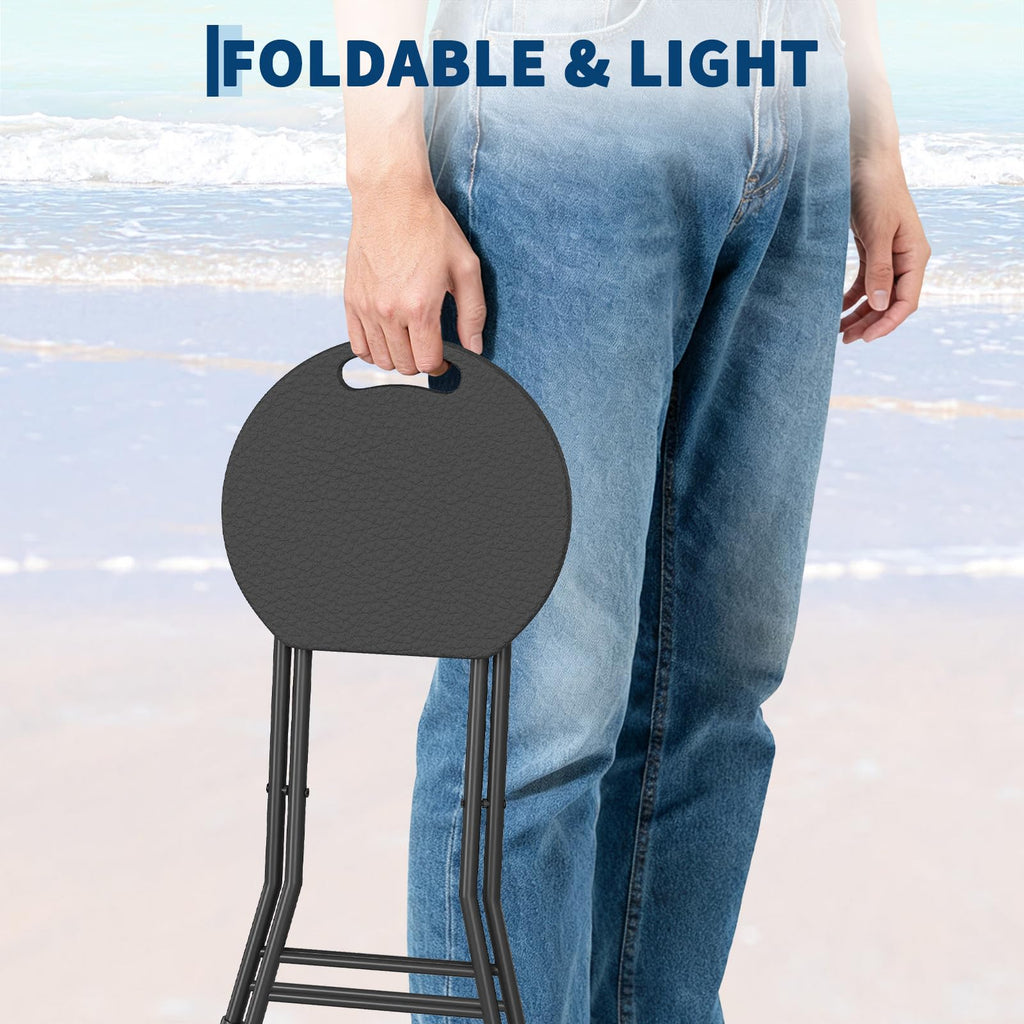 Folding Stool, Backless 18-Inch, Portable with Handle, Anti-Slip Feet, 600Lbs Capacity, Black E392