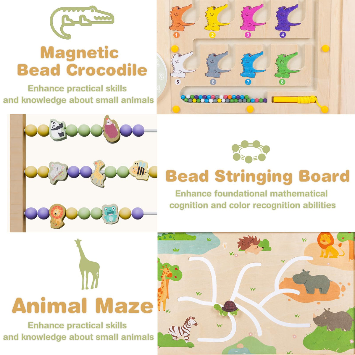 Foldable Wooden Baby Playpen with Toy Set N471