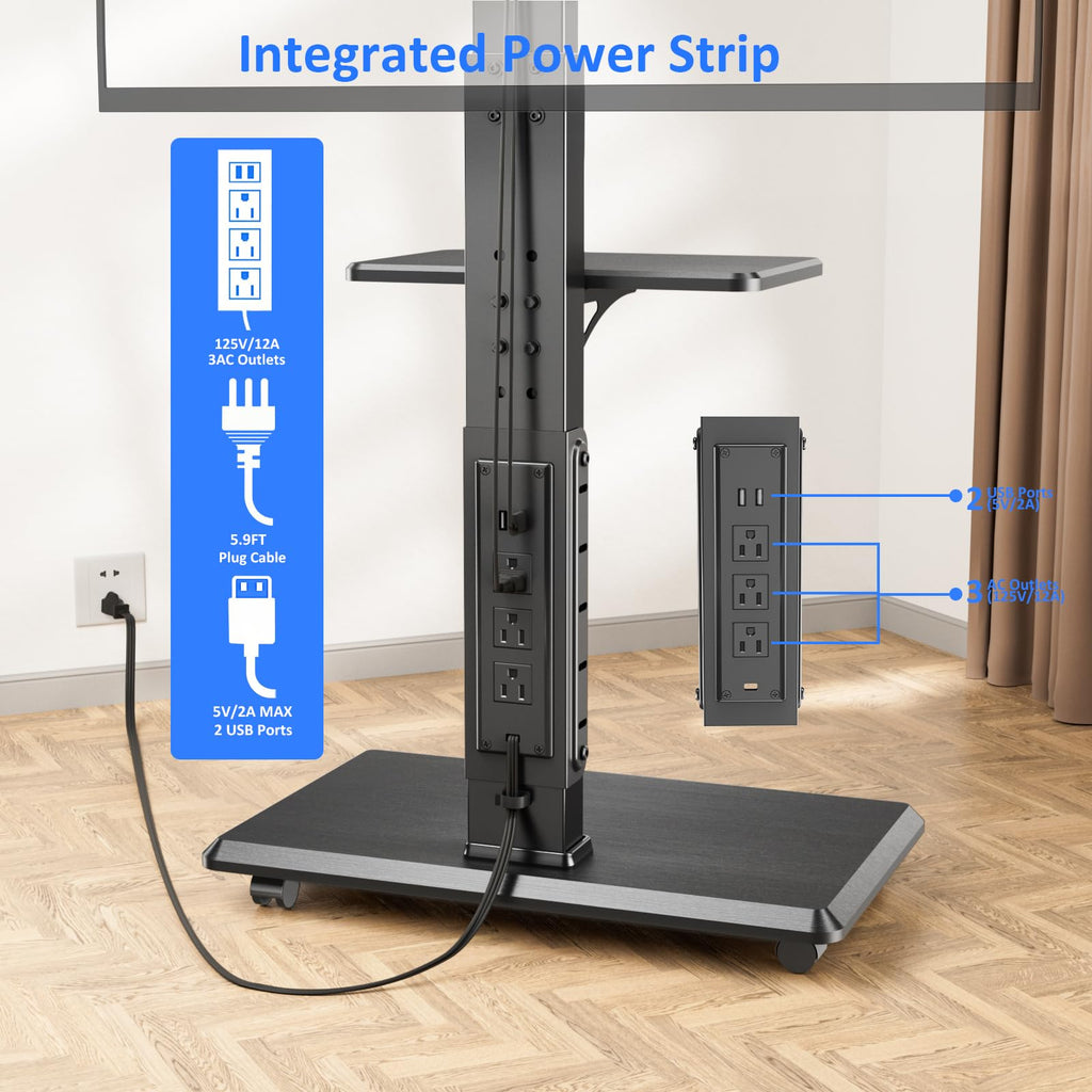 Rolling TV Stand with Power Outlet for 32-75" TV D343